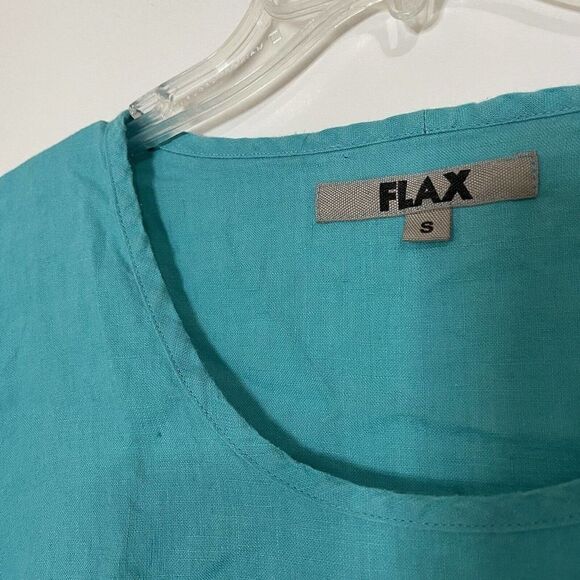 FLAX Turquoise Blue knit Linen side button Long sleeve top size SMALL - Picture 2 of 5